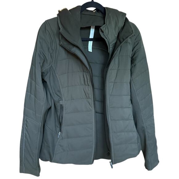 Lululemon Extra Mile Hooded Jacket Women's Size 10 Dark Olive Quilted Puffer - Picture 10 of 14